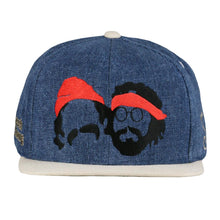Load image into Gallery viewer, Cheech and Chong Silhouette Blue Denim Snapback Hat
